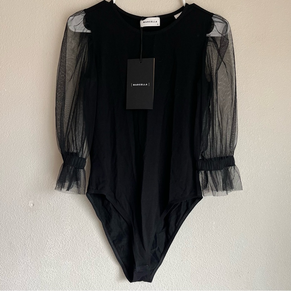 Sheer Puff Sleeve Black Bodysuit - Picture 5 of 9
